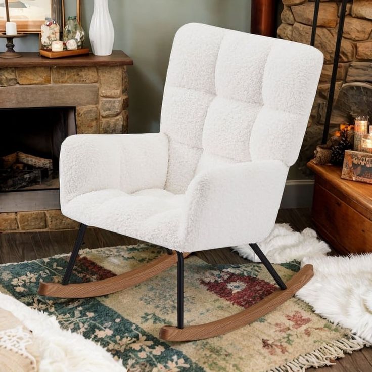 Comfortable Rocking Chair, Velvet Rocking Chair for Nursery, Bedroom, Balcony