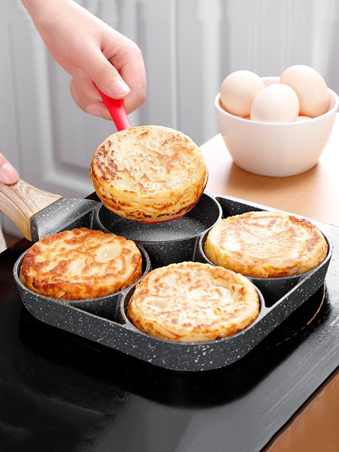 4-Hole Non-Stick Fry Pan - Perfect for Eggs, Pancakes, Burgers