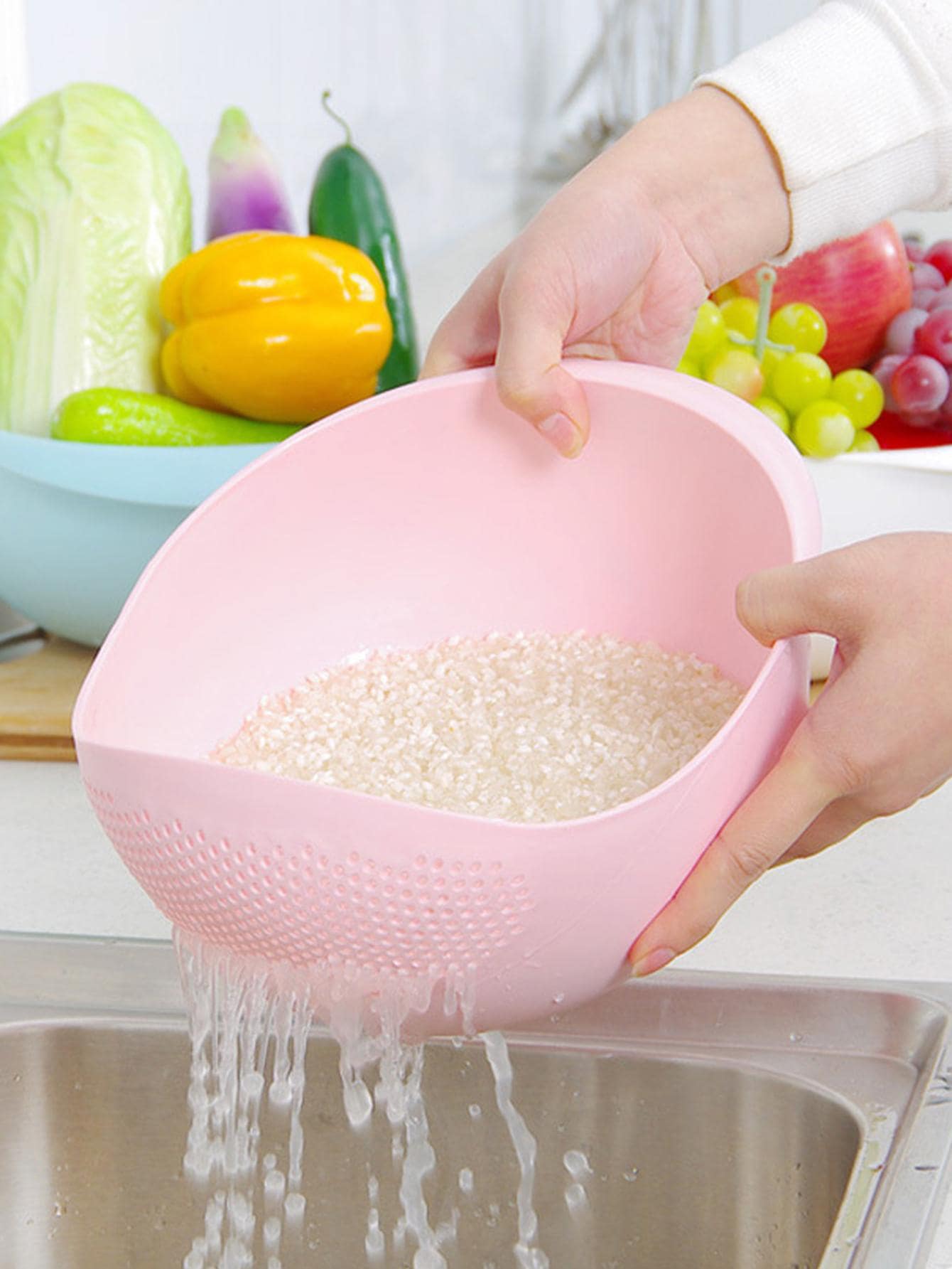 1pc Plastic Rice Washing Drain Basket