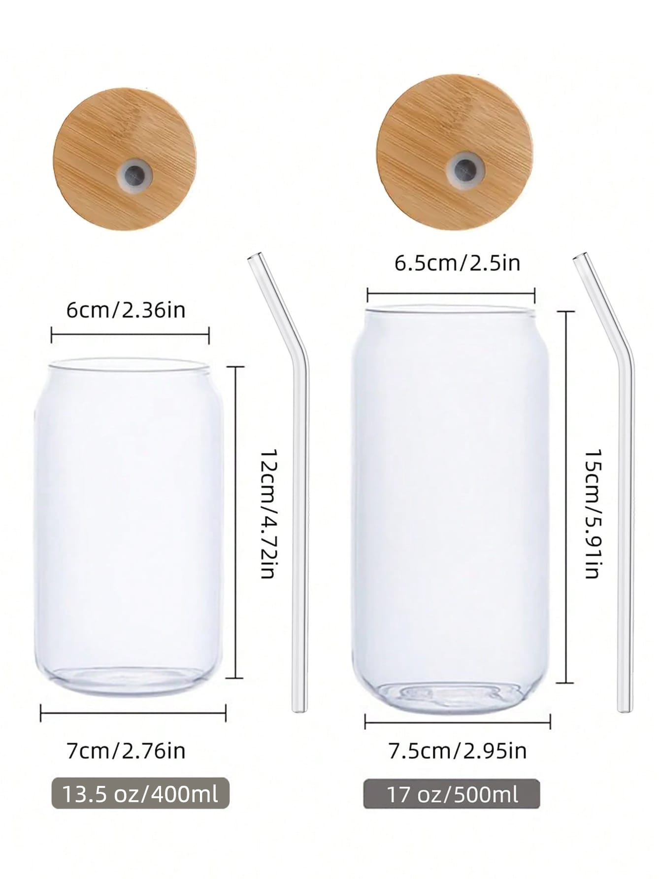 1pc/4pcs 400ml/500ml Transparent Glass Cup With Lid And Straw