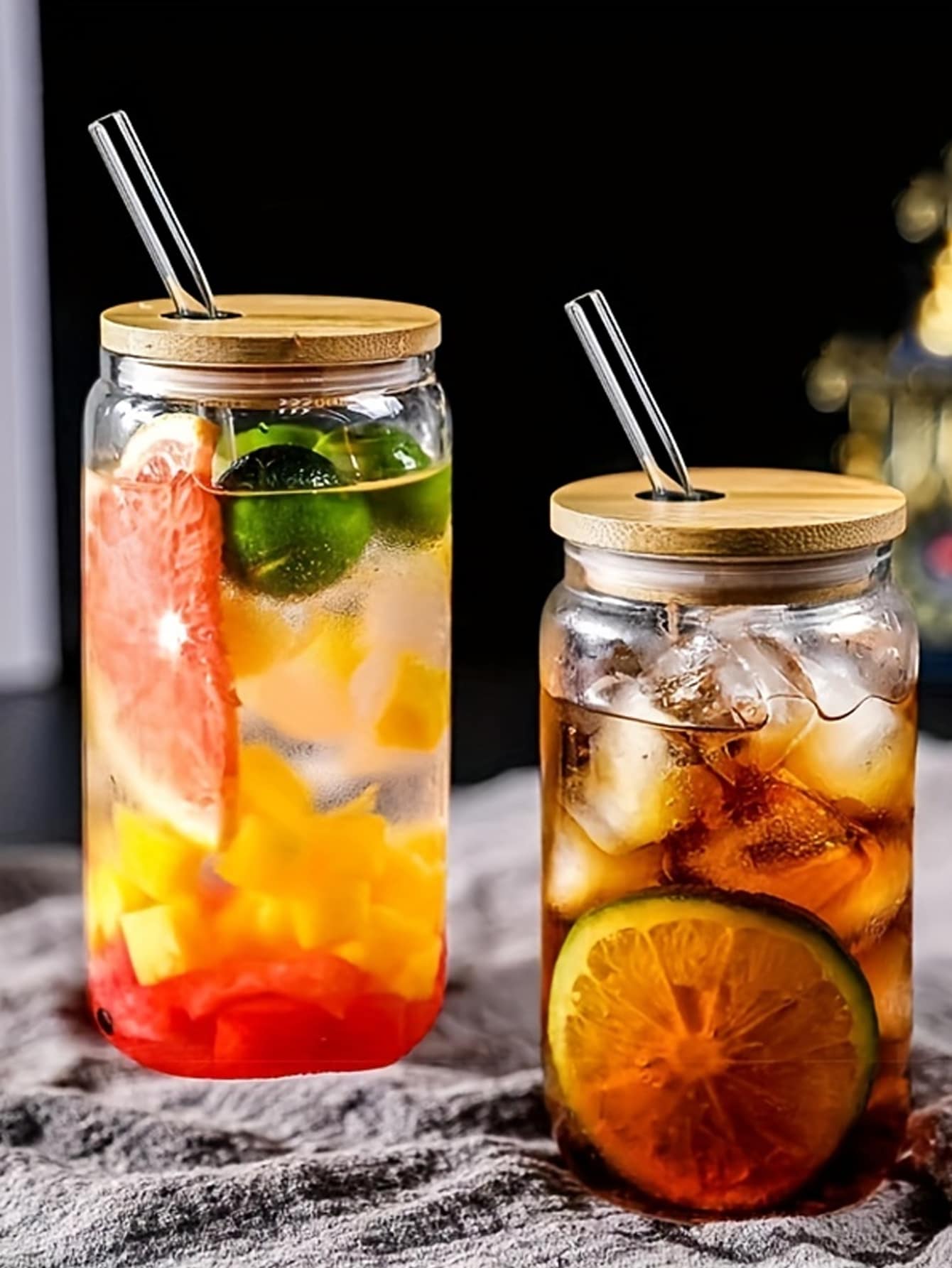 1pc/4pcs 400ml/500ml Transparent Glass Cup With Lid And Straw