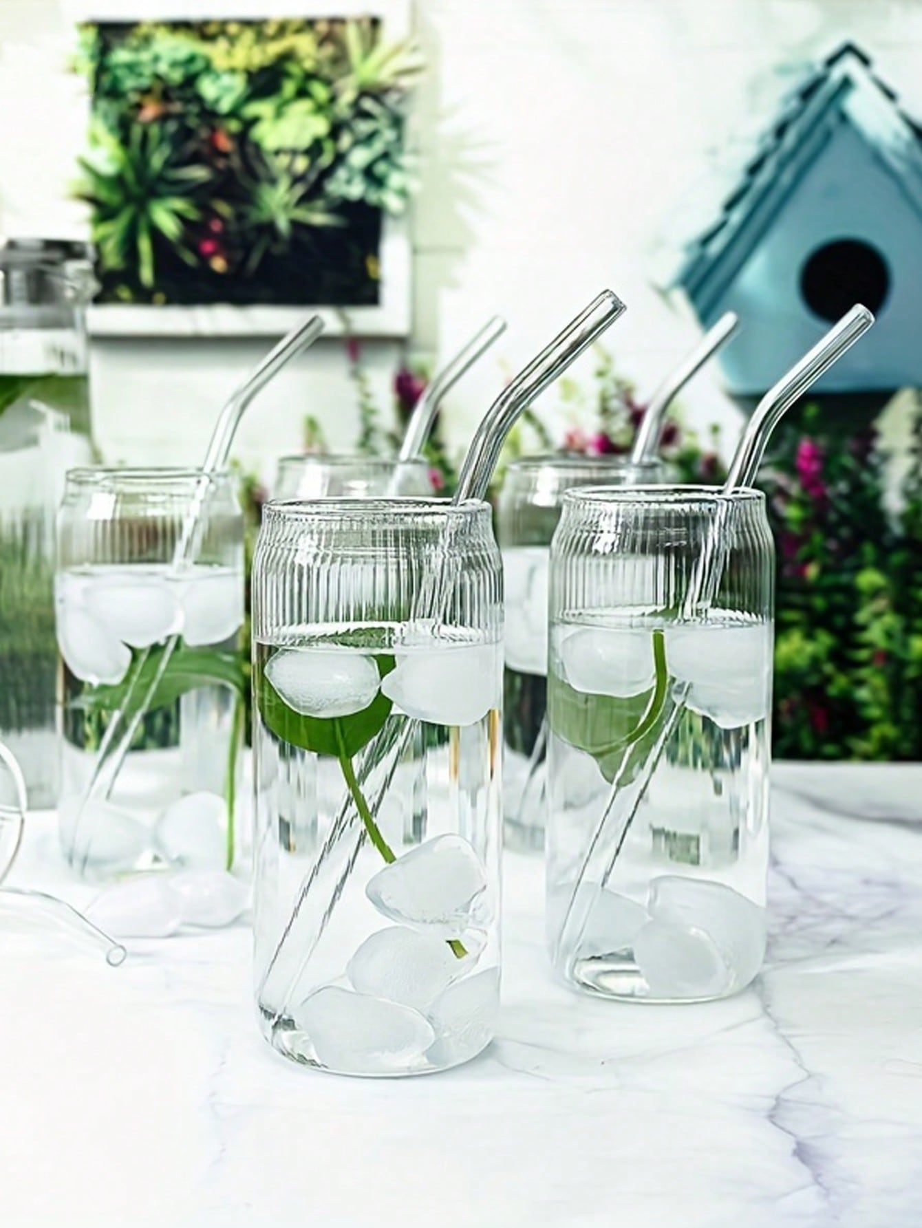 1pc/4pcs 400ml/500ml Transparent Glass Cup With Lid And Straw