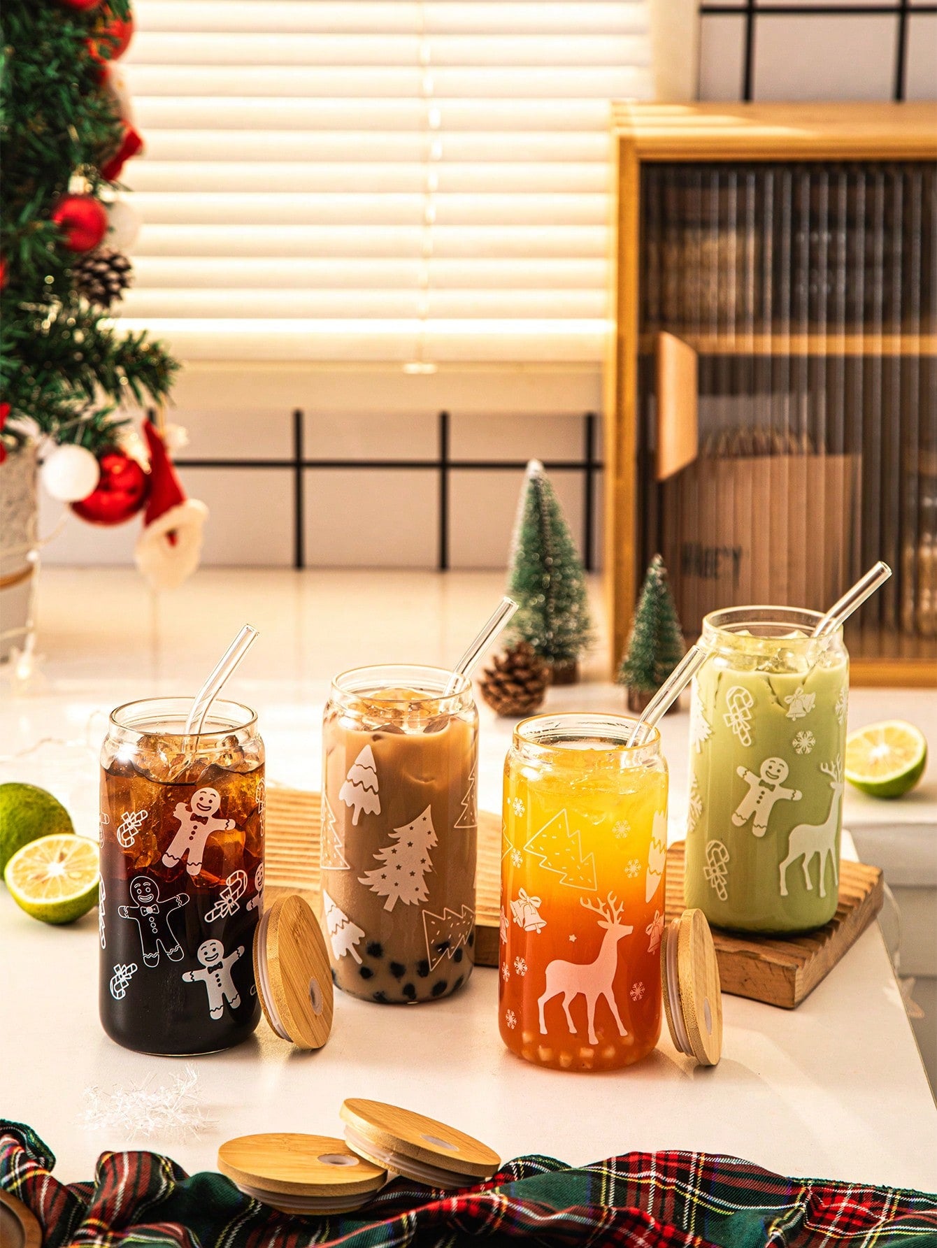 1pc/4pcs 400ml/500ml Transparent Glass Cup With Lid And Straw
