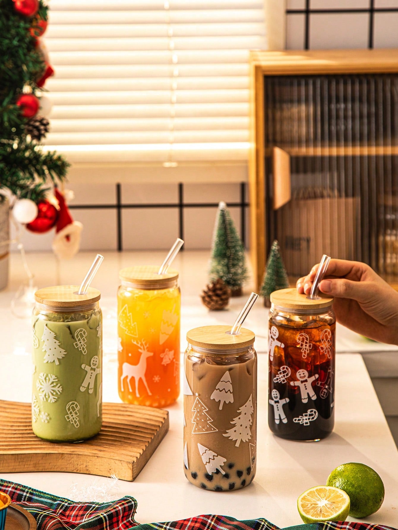 1pc/4pcs 400ml/500ml Transparent Glass Cup With Lid And Straw