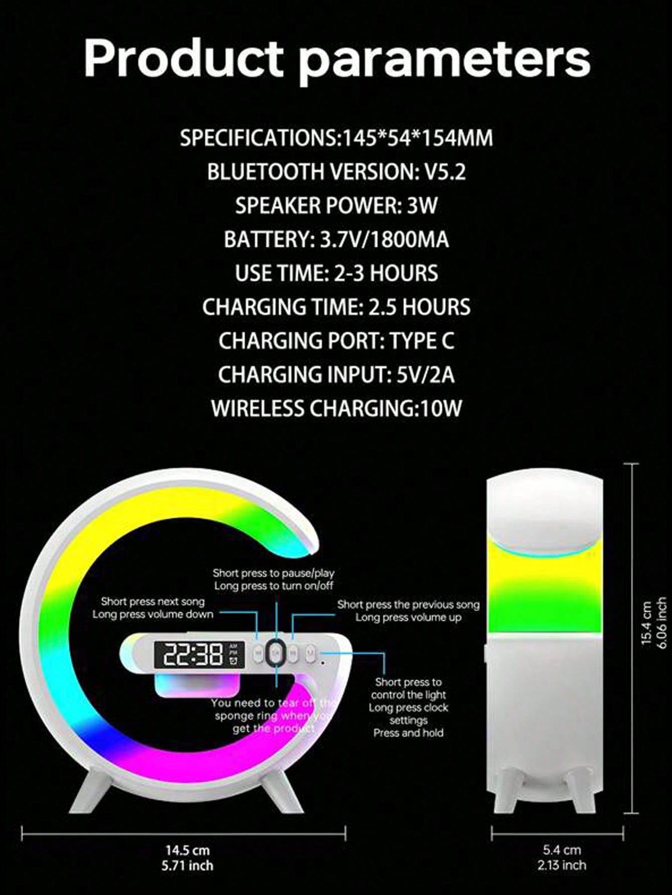 Wireless Charger Digital Clock Atmosphere Lamp, 3 In 1