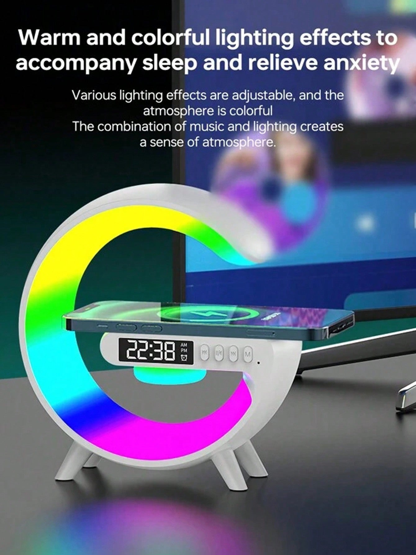 Wireless Charger Digital Clock Atmosphere Lamp, 3 In 1