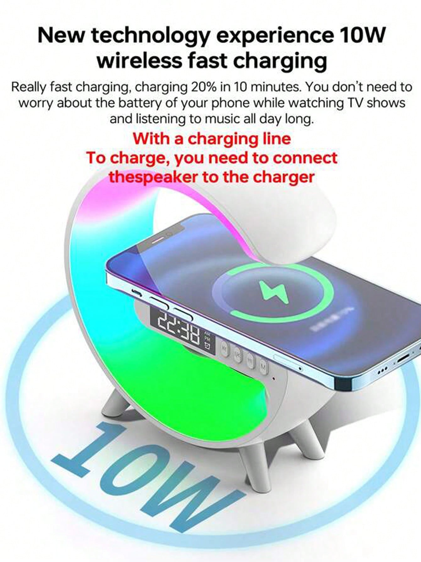 Wireless Charger Digital Clock Atmosphere Lamp, 3 In 1