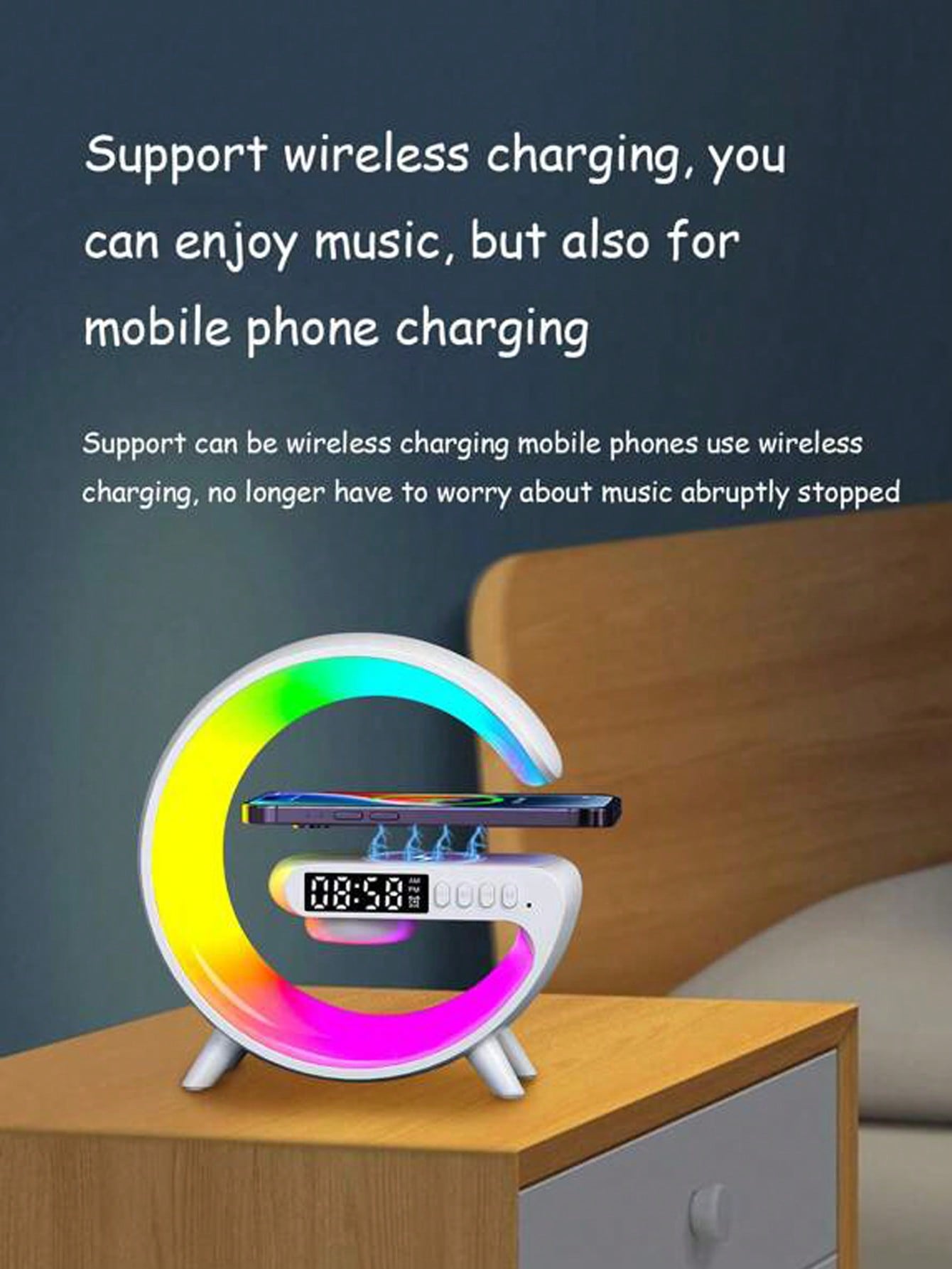 Wireless Charger Digital Clock Atmosphere Lamp, 3 In 1
