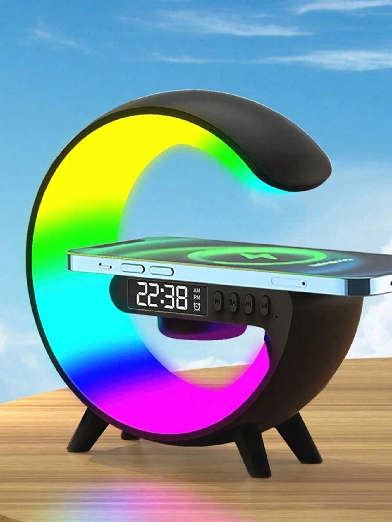 Wireless Charger Digital Clock Atmosphere Lamp, 3 In 1