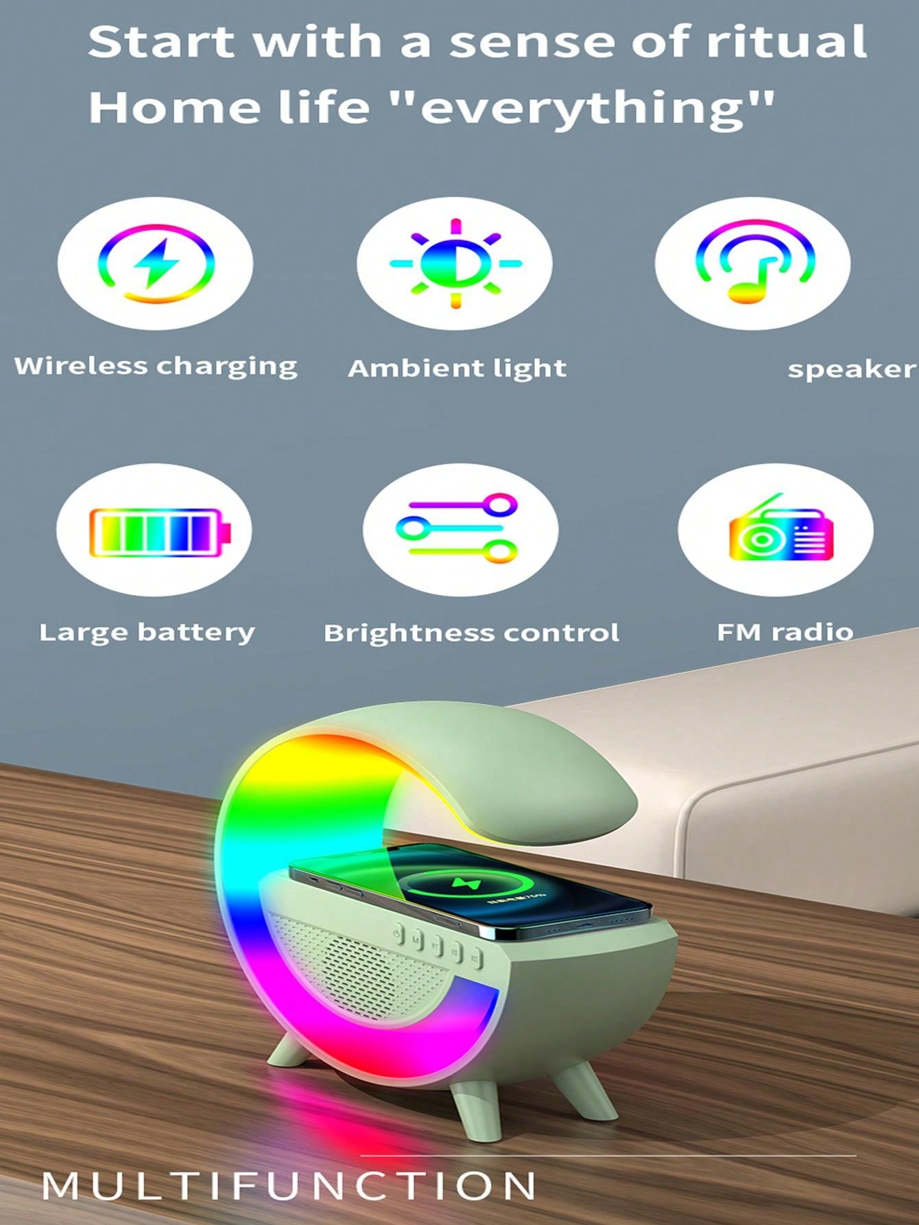 Wireless Charger Digital Clock Atmosphere Lamp, 3 In 1