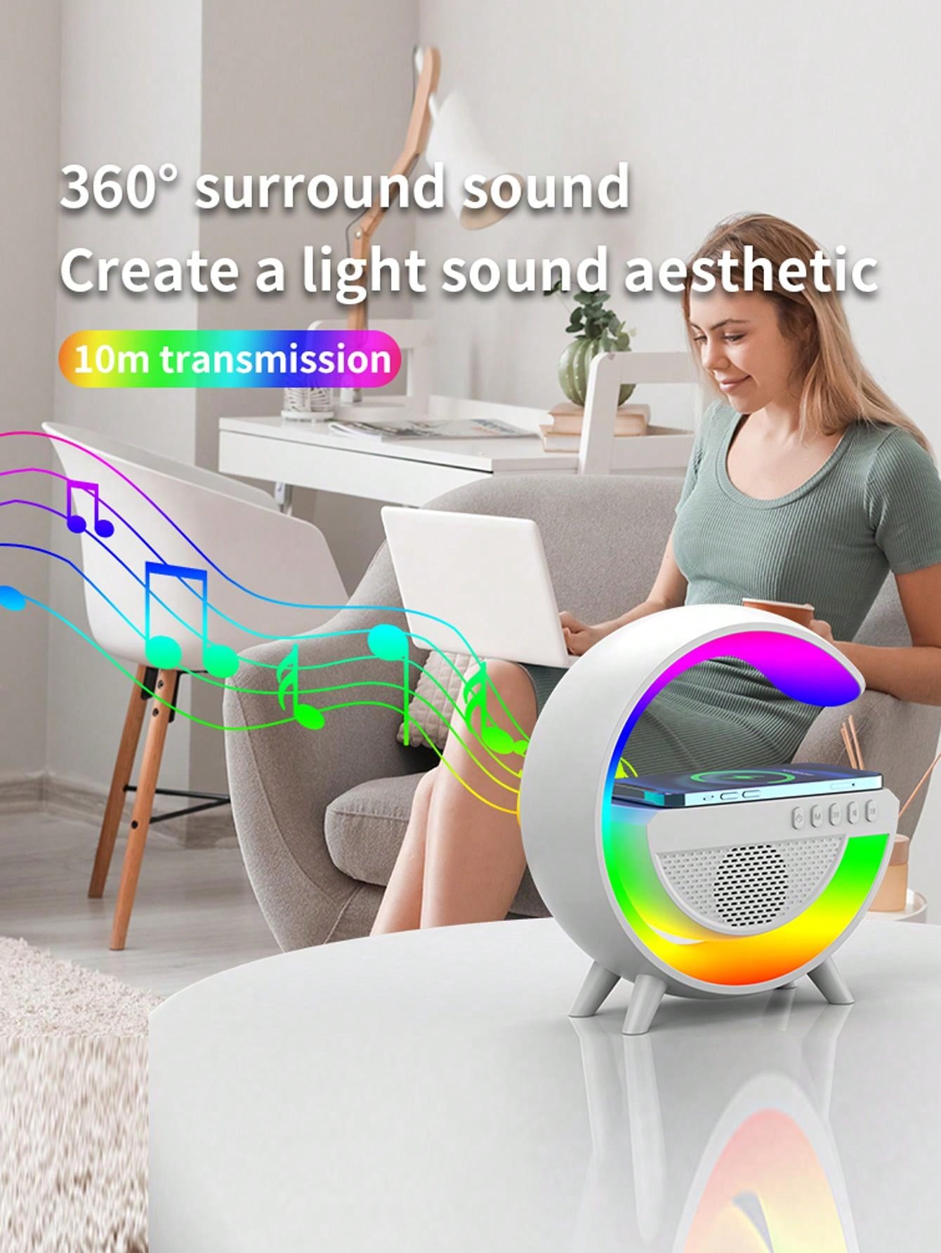 Wireless Charger Digital Clock Atmosphere Lamp, 3 In 1