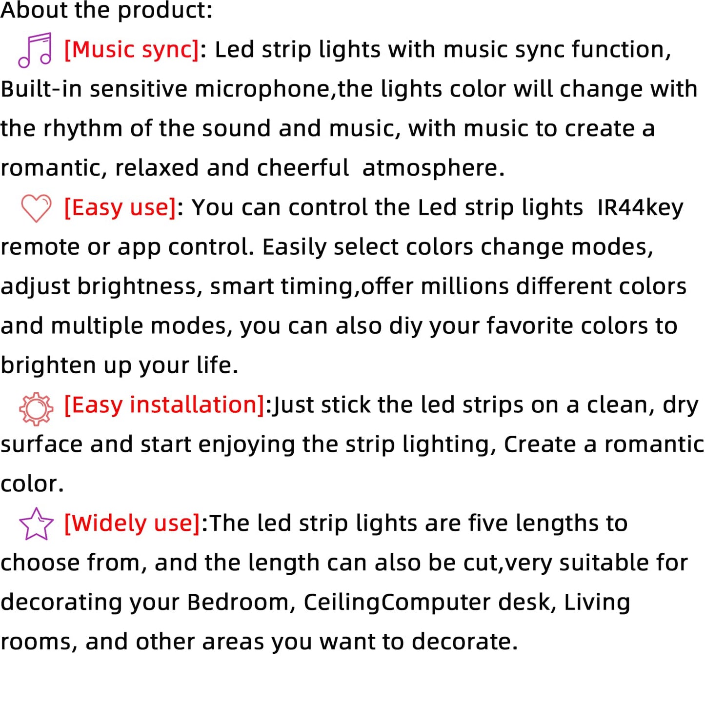 16ft-100ft LED Strip Lights,Sync With Music,With Timing Settings