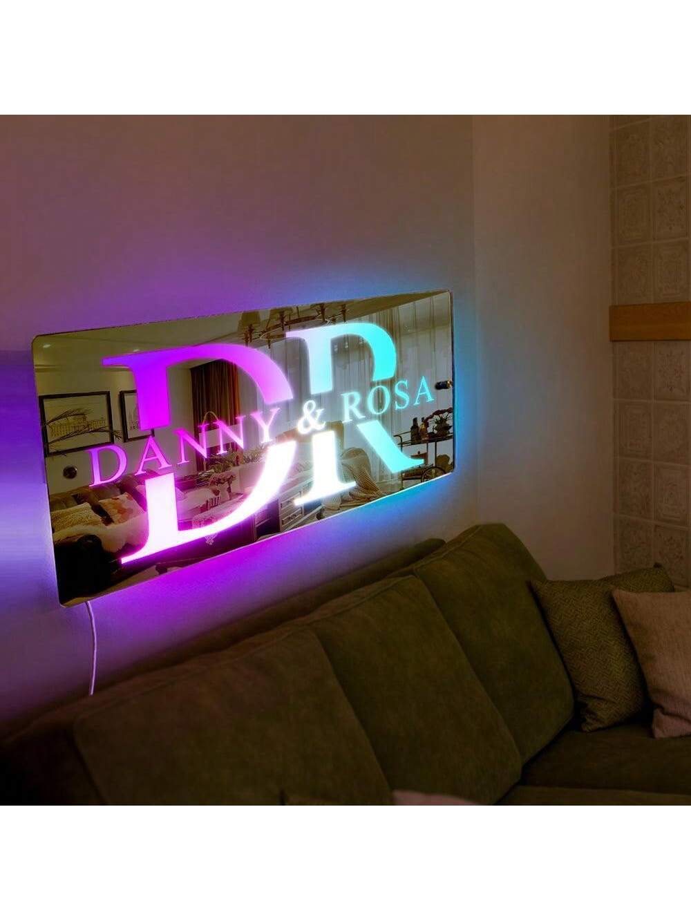 1pc Custom Name Mirror LED Light, Personalized Light Up Mirror Signs