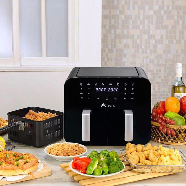 Dual Air Fryer with Visual Window, 9L XL Capacity, 2 Drawers