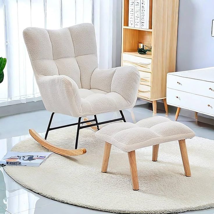 Comfortable Rocking Chair, Velvet Rocking Chair for Nursery, Bedroom, Balcony