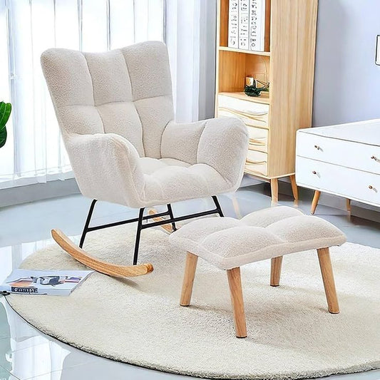 Comfortable Rocking Chair, Velvet Rocking Chair for Nursery, Bedroom, Balcony
