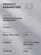 (pink) Automatic Face Tracking Gimbal Tripod