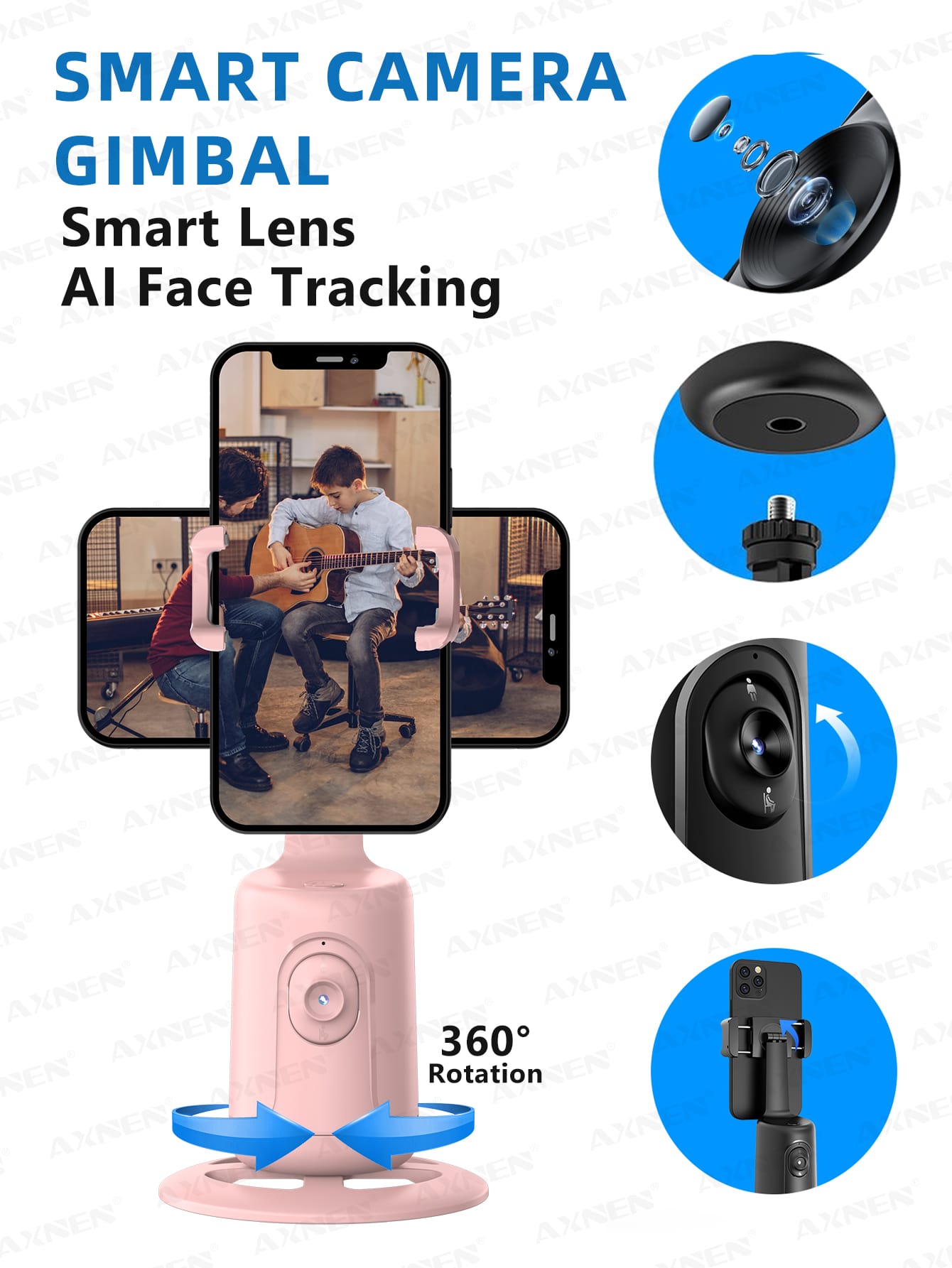 (pink) Automatic Face Tracking Gimbal Tripod