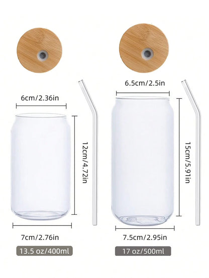 1pc/4pcs 400ml/500ml Transparent Glass Cup With Lid And Straw
