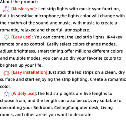 16ft-100ft LED Strip Lights,Sync With Music,With Timing Settings