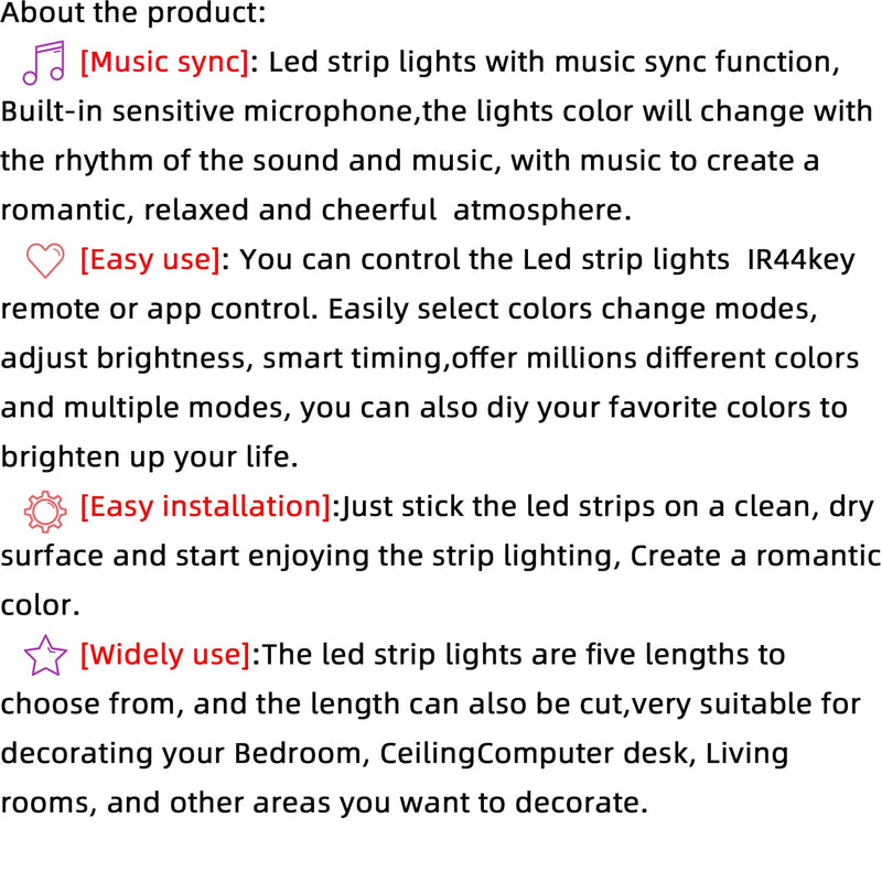 16ft-100ft LED Strip Lights,Sync With Music,With Timing Settings
