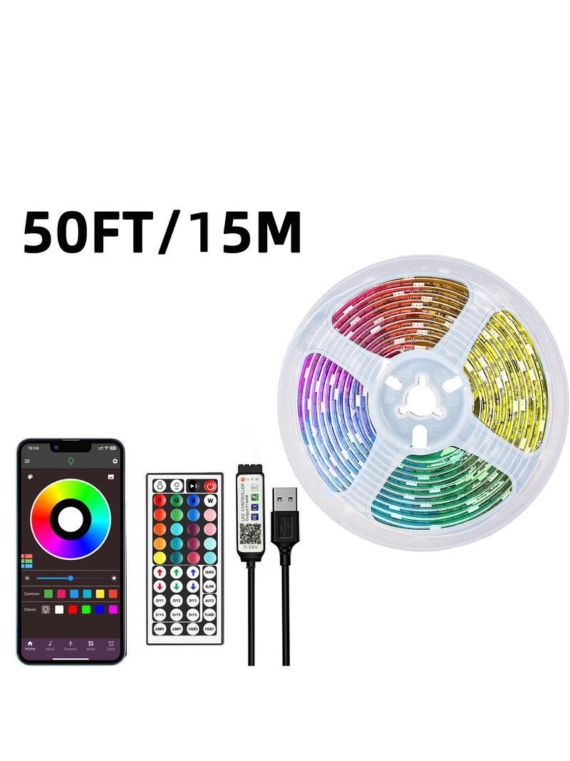 16ft-100ft LED Strip Lights,Sync With Music,With Timing Settings