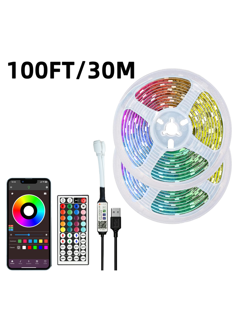 16ft-100ft LED Strip Lights,Sync With Music,With Timing Settings