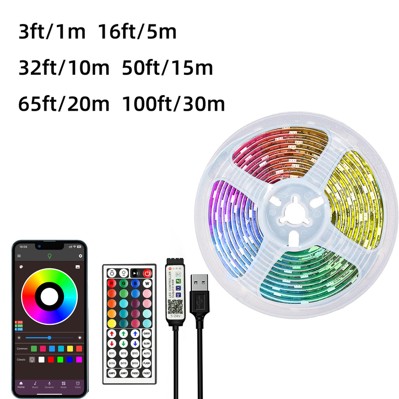 16ft-100ft LED Strip Lights,Sync With Music,With Timing Settings