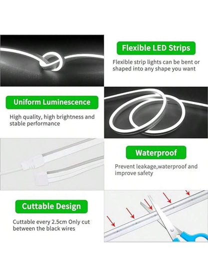 1pc 5v Usb Led Neon Light Strip, White Color With Button Switch