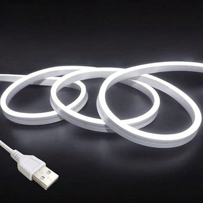 1pc 5v Usb Led Neon Light Strip, White Color With Button Switch