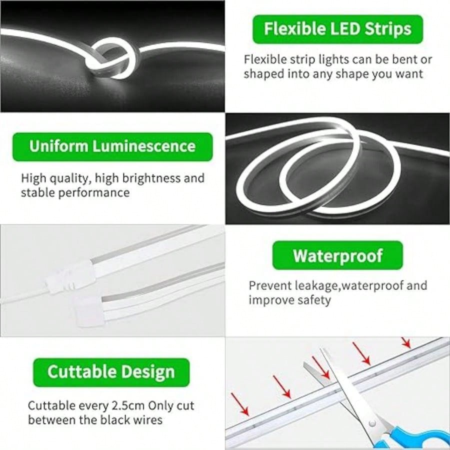 1pc 5v Usb Led Neon Light Strip, White Color With Button Switch